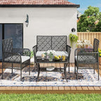 4-Piece Patio Furniture Set, Weather-Resistant Rattan Patio Conversation Set with Two-Tier Coffee Table, Upholstered Openwork Wicker Furniture for Porch, Garden, Lawn, Gray