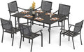 PHI VILLA Outdoor Conversation Furniture Dining Table and Chairs Set of 7 Pieces Patio Dining Set Metal Large 1.77" Umbrella Hole Table for 6 Person Wrought Iron Bistro Dining Chairs