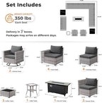 ovios 16 Pieces Patio Furniture Set, Outdoor Wicker Sectional Sofa with 54" Fire Pit Table Swivel Chairs, Modern Modular Deep Seat Rattan Couch Conversation Sets, Black