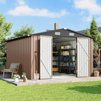 10x12 FT Outdoor Storage Shed with Base & Lockable Double Doors, Heavy-Duty Galvanized Steel Outdoor Metal Shed for Bike, Tool, Generator Storage in Backyard, Patio (10’x12’, Base)