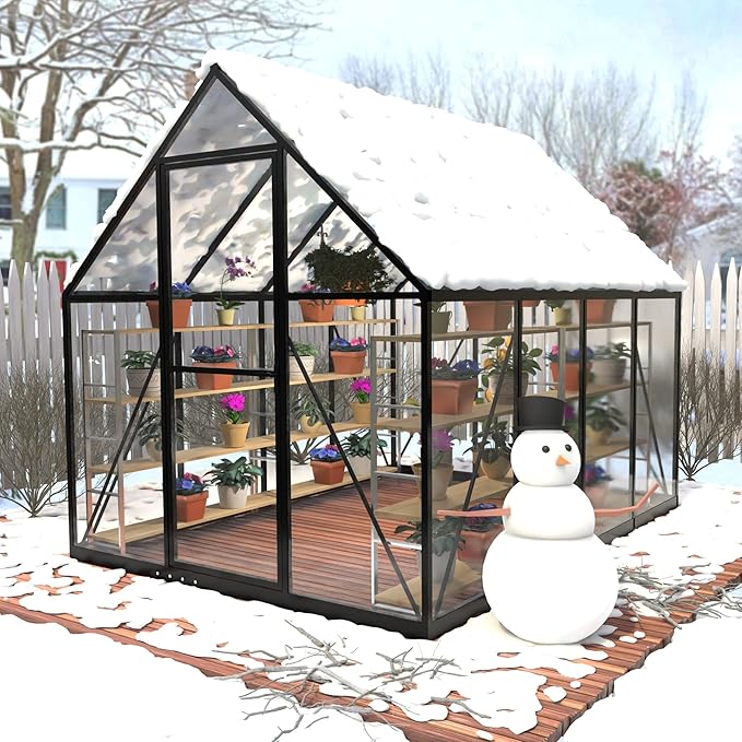 HOOYEAH 6 x 6 FT Polycarbonate Greenhouse for Outdoors, Heavy Duty Walk-in Greenhouses with Roof Air Vent, Aluminum Outdoor Green House Kit, Winter Garden House for Outside Backyard
