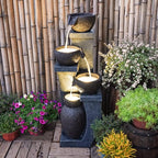 Supmix Outdoor Garden Water Fountain for Garden Patio Backyard Deck Porch and Home Art Decor 4 Tiers Modern Cascading Outdoor Fountains with Lights 37.4”H