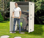 KINYING Outdoor Storage Shed Waterproof, Resin Vertical Storage Cabinet Double-Layered, Versatile to Store Patio Furniture, Garden Tools, Pool Accessories,Mower (66 Cu.ft,White)