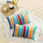 Pyonic Outdoor Lumbar Pillow Covers Set of 2 Waterproof Throw Pillow Covers Decorative Patio Pillows for Patio Tent Garden Beach,12x20 Inches,Color Stripe(Blue)