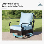 MFSTUDIO 5 PCS Outdoor Patio Furniture Set, Metal Outdoor Conversation Set, Rattan Wicker Patio Sectional Sofa Set with 2 x Swivel Single Sofa, 2-Seat and 3-Seat Sofa, 1 x Coffee Table, Blue