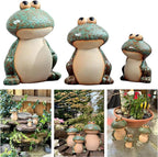 Ceramic Frog Garden Decor Set of 3 - Funny Cute Frog Lawn Ornaments, Outdoor Pond Patio Statues for Yard, Front Porch, Backyard Decor (Dad, Mom & Baby Frogs)