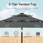Kingdura 10ft 3-Tier Patio Umbrella, Outdoor Table Umbrella with Easy Crank & Tilt, 8 Reinforced Ribs, UV Protection for Deck, Pool, Market, Backyard (Grey)