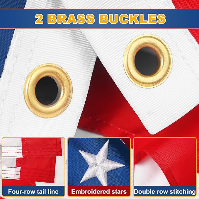 Long-Lasting Heavy-Duty 3x5 USA Flag, 3x5 American Flag Outdoor Heavy Duty,3by 5 American Flag,US Flags,3' x 5' America Flag,Premium Outdoor Banner with Embroidered Stars,Windproof Brass Grommets