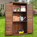 Outdoor Storage Cabinet, Wood Garden Shed, Pool Storage Shed with Lockable Door, Waterproof Roof and 2 Removable Shelves, Vertical Outside Storage Shed for Patio, Backyard, Carbonized Black