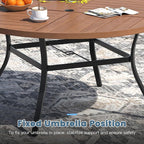 DIFY 53.1" Round Outdoor Patio Dining Table for 6-8, All-Weather Metal Steel Slatted Patio Table with 1.57" Adjustable Umbrella Hole, for Lawn Garden Porch Backyard, Walnut
