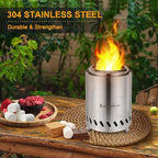 9.7 x 7.1 Inch Tabletop Fire Pit by AmazStove, Low Smoke Camping Stove for Outdoor Safe Burning Firepits, Fueled Pellets or Wood, Travel Bag Included (Silver, 9.7 x 7.1 INCH)