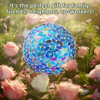 VOREEN 10-Inch Gazing Ball Glass Mosaic Gazing Globe, Handmade Outdoor Reflective Ball Yard Decoration for Homes, Patio, Lawn and Gardens, Gift for Mom Wife Friend, Blue and Amber