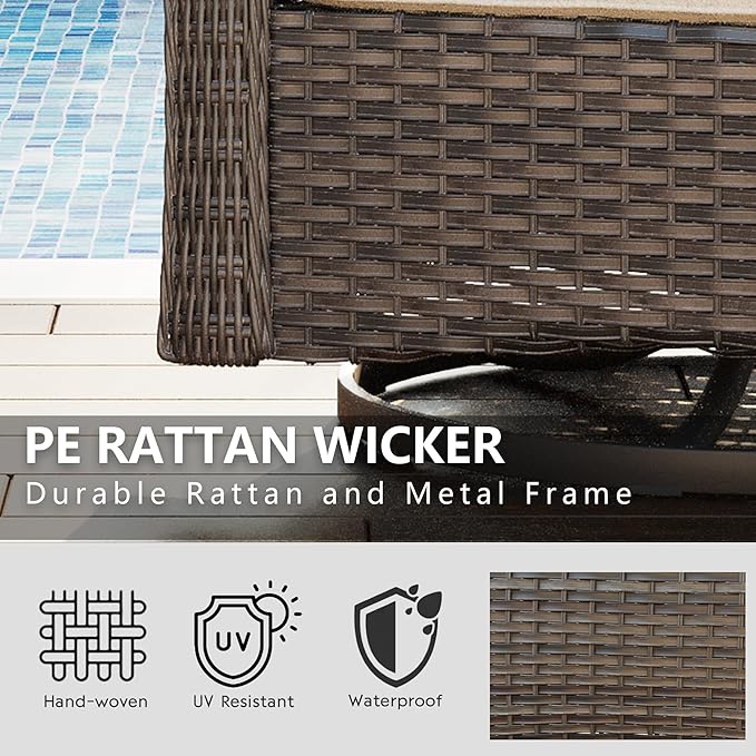 Wicker Swivel Rocking Chairs Set 2, Outdoor Brown Wicker Swivel Glider Chair Outdoor Rocking Chair with Water-Resistant Cushions, Beige