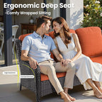 ovios 7 Pieces Patio Furniture Set, Outdoor Wicker Sofa Couch with Swivel Chairs 42" Fire Pit Table, High Back All Weather Modern Conversation Sets, Brown Rattan, Orange Red