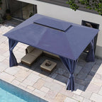 LAUSAINT HOME Outdoor Patio Gazebo 10'x13' with Expansion Bolts, Heavy Duty Gazebos Shelter Party Tent with Double Roofs, Mosquito Nettings and Privacy Screens for Backyard, Garden, Lawn, Navy Blue