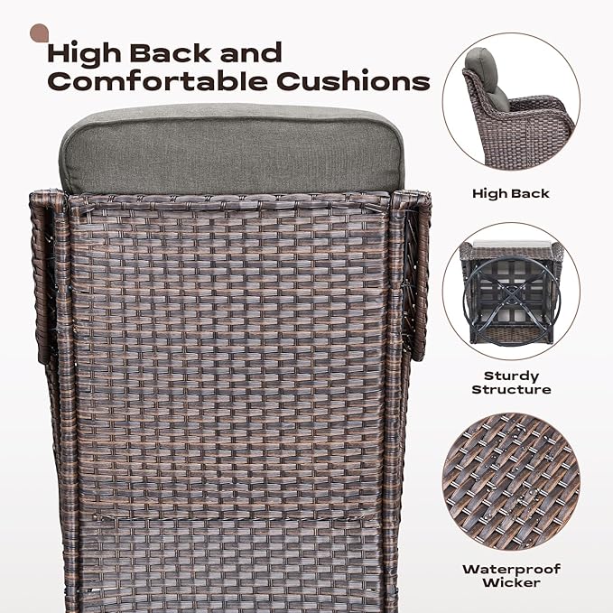 Rilyson 6 Piece Outdoor Patio Swivel Rocker Chairs, Waterproof Wicker, High Back, Deep Seating, Wide Armrest, Upgraded 6 inch Thick Cushions, Side Table, Ideal for Deck Porch Yard, Brown/Grey
