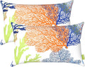 LVTXIII 12×20 Inch Outdoor Lumbar Pillows, Pack of 2 Water Repellent Lumbar Pillow with Inserts, Fluffy Decorative Garden Lumbar Cushions for Home Patio Coach Sofa Use, Coral Multi