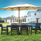 LOUNZY 7 Pieces Patio Dining Sets, 75.2'' Table Outdoor HDPE Furniture Set w/ 2" Hole Cut-Out Dining Table with 6 Patio Chairs for Lawn, Pool and Yard,Black