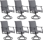 Swivel Patio Chairs Set of 6, Outdoor Patio Dining Chairs with Padded Textilene, Swivel & Rocker Metal Outdoor Dining Chairs All-Weather for Backyard, Grey Fabric with Black Frame