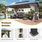 YOLENY 12' x 16' Hardtop Gazebo, Permanent Outdoor Aluminum Patio Gazebo with Aluminum Composite Double Roof for Patio Lawn and Garden, Curtains and Netting Included