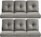 Pop 22x25/22x24 Outdoor Furniture Cushions Set of 6 - Water Repellent High Back Patio Chair Cushion for Wicker Dining Swivel Chairs Loveseat Couch L-Shape Sectional Sofa - Grey/Button