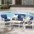 NATURAL EXPRESSIONS Outdoor Patio Furniture 4 Pieces Set, Modern Patio Conversation Sets, Outdoor Sectional Metal Sofa with 5.5 Inch Cushion and Coffee Table for Balcony, Garden