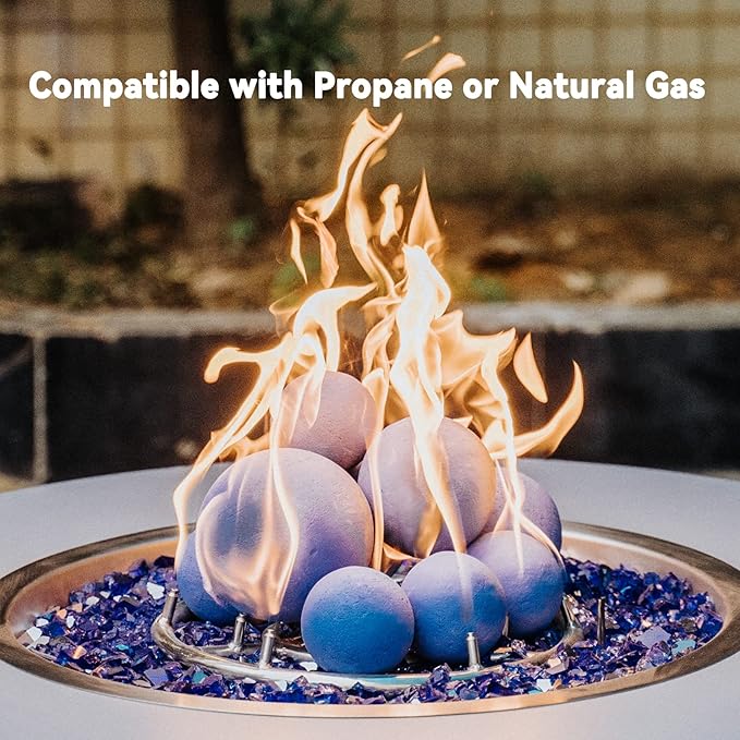 Skyflame Ceramic Fireplace Balls, Set of 6 Round Fire Stones Set for Indoor and Outdoor Fire Pits or Fireplaces Accessory, 5 Inch, Blue