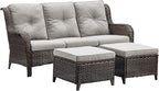 HUMMUH 3 Piece Patio Furniture Set All Weather Wicker Outdoor Sectional Sofa Manual Weaving Rattan High Curved Back Patio Couch with Ottomans