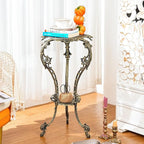 Sungmor Vintage Cast Iron Plant Stand - Ornate Gold Pedestal Table for Indoor Outdoor Garden, 27.5" Antique Metal Flower Pot Holder, Victorian Style Plant Display Stand - Patio, Porch, Balcony Décor