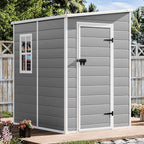 Resin Outdoor Storage Shed with Floor 5x4 FT Waterproof Plastic Sheds Kit Window Lockable Door Included, Outside Small Garden Tools Sheds for Backyard Patio