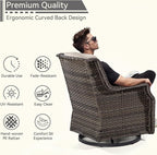 Outdoor Swivel Rocker Patio Chair with Matching Side Table - 360 Degree Patio Swivel Glider Chair with 3.5" Olefin Cushions(Mixed Grey/Beige)