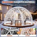 12FT Garden Dome Tent, Geodesic Dome Greenhouse with PVC Clear Cover, Waterproof Garden Bubble Dome Tent House with 2 x 10M Light Strings for Outdoor, Patio, Backyard, Party (White Edge, 12.5FT/3.8M)