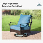 MFSTUDIO 4 Pieces Outdoor Patio Furniture Set, Metal Outdoor Conversation Set, Rattan Wicker Patio Sectional Sofa Set with 2 x Swivel Single Sofa, 2-Seat Sofa, 1 x Coffee Table, Navy Blue