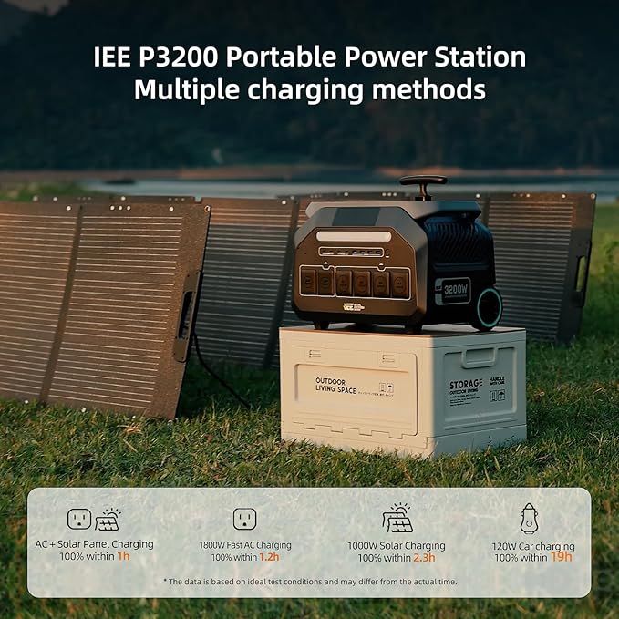 IEE P3200 Solar Generator With 500W Solar Panel, 2048Wh/3200W Power Station(6400W Peak),1800W Super Fast Charging,APP Control Emergency Power Station for Home, Camping, Power Outages
