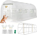 KING BIRD Premium 15x6.6x6.6FT Greenhouse for Outdoors, Large Walk-in Heavy Duty Galvanized Frame, Screen Mesh Door Window Reinforced Zipper Tunnel Hoop for Garden Plant Winter, White