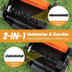 Goplus 2-in-1 Scarifier and Lawn Dethatcher, 16-Inch 15A Corded Electric Dethatcher w/ 14.5-Gal Collection Bag, 3-Position Height Adjustment & 5-Position Depth Adjustment, for Grass Garden Yard