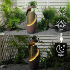 29.5’’H Modern Outdoor Fountain - Curved Spiral Waterfall Indoor/Outdoor with LED Light & Planter Bowl, Resin Garden Fountains for Patio, Yard, Backyard, Porch, Home Art Decor, 11.8" L x 11.8" W