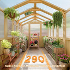 6 * 8 FT Wood Greenhouses for Outdoors Heavy Duty, Outdoor Greenhouse Kit with Adjustable Roof Vent and Reinforced Panels, Walk in Polycarbonate Greenhouse for Outside Garden & Backyard, Light Honey