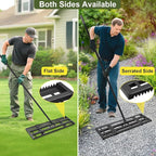 Lawn Leveling Rake-17"x10" Heavy Duty Leveler Reinforced Landscape Tool, Steel Lawn Rake with Serrated Edge & Smooth Plate for Level Soil Compost Sand Grass Dirt Yard Garden 6.5FT Adjustable Handle
