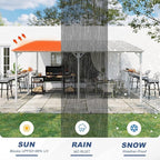 MEISSALIVVE 12' x 16' Wall Mounted Gazebo, Outdoor BBQ Grill Gazebo with Side Shelf, Lean to Metal Awnings with Sloped Roof, Heavy Duty Pergola for Backyard, Deck, White