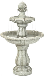 Sunnydaze 35" Solar 2-Tier Outdoor Water Fountain - Outdoor Water Fountain with Battery Backup and Pump - White