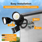 UME LED Security Light Motion Sensor Outdoor Lights, 27W 3000LM, 5000K, IP65 Waterproof, Dusk to Dawn, 2 Head Motion Detector Flood Light for Outside, Garage, Yard (Black)