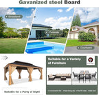 YOLENY 12'x20' Gazebo, Galvanized Steel Double Roof with Wood Grain Aluminum Frame, Outdoor Permanent Metal Pavilion with Curtains and Nettings for Patio, Backyard and Deck