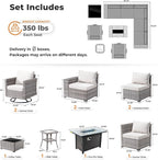 ovios 10 Pieces Patio Furniture Set, Outdoor Wicker Sectional Sofa with 42" Fire Pit Table Swivel Chairs, Modern Modular Deep Seat Rattan Couch Conversation Sets, Beige