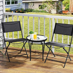 VINGLI Folding Glass Outdoor Side Table, 18 Inches Small Foldable Patio Bistro Table with Tempered Glass Table Top for Lawn & Garden, Balcony, Porch and Pool, Round