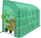 EAGLE PEAK 3 Tier Lean to Portable Greenhouse, Heavy-Duty Indoor & Outdoor Garden with Wire Shelves, 2 Roll-Up Zipper Doors, Easy Assembly, 120"x60"x84" Clear/Green PE Cover