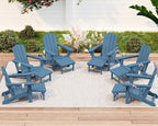 KINGYES Folding Adjustable Adirondack Chair with Ottoman & 2 Cup Holders Set of 6, HDEP Reclining Adirondack Chair with Footrest, Brown
