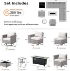 ovios 10 Pieces Patio Furniture Set, Outdoor Wicker Sectional Sofa with 54" Fire Pit Table Swivel Chairs, Modern Modular Deep Seat Rattan Couch Conversation Sets, Beige