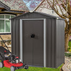 Vongrasig 6x4 FT Outdoor Storage Shed, Metal Garden Shed Clearance with Window and Lockable Door, All-Weather Sloping Roof Tool Shed for Backyard, Patio, Grey
