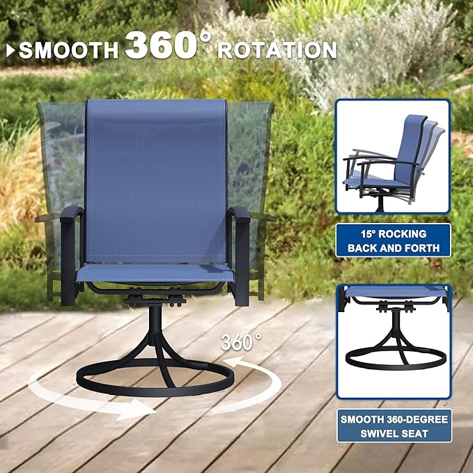 Patio Swivel Chairs Set of 4, Outdoor Swivel Chairs with Armrest, High Back Patio Chair with Metal Frame, All-Weather Outdoor Dining Chair for Deck, Porch and Lawn, Blue